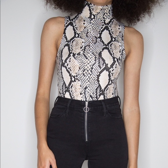 Tops - Snake Print Mock Neck Bodysuit